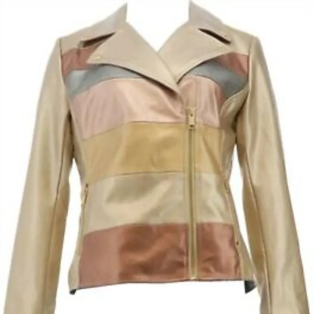 Women's Novelty Faux Leather Striped Jacket - Picture 2 of 4